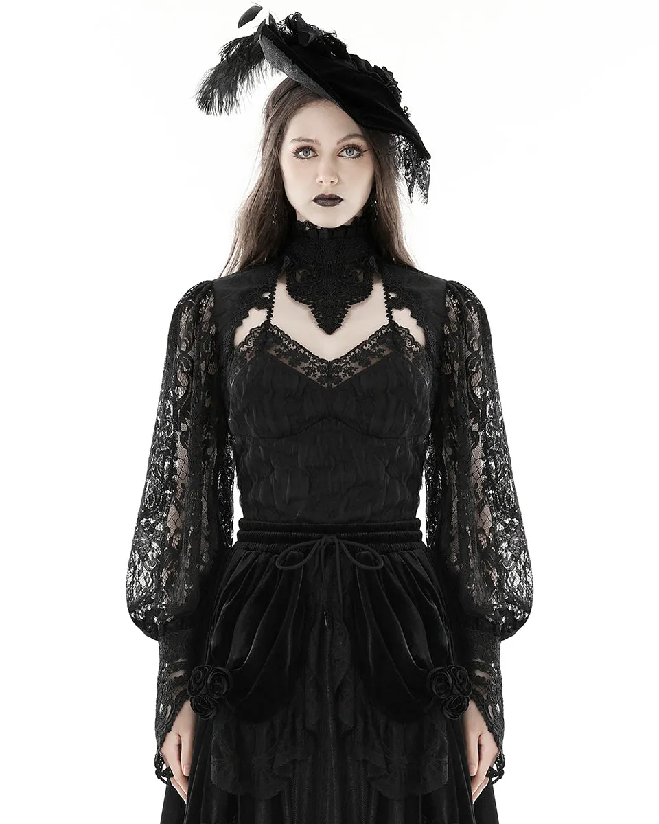 Dark In Love Womens Gothic Aristocrat Jacquard & Lace Applique Bolero Shrug