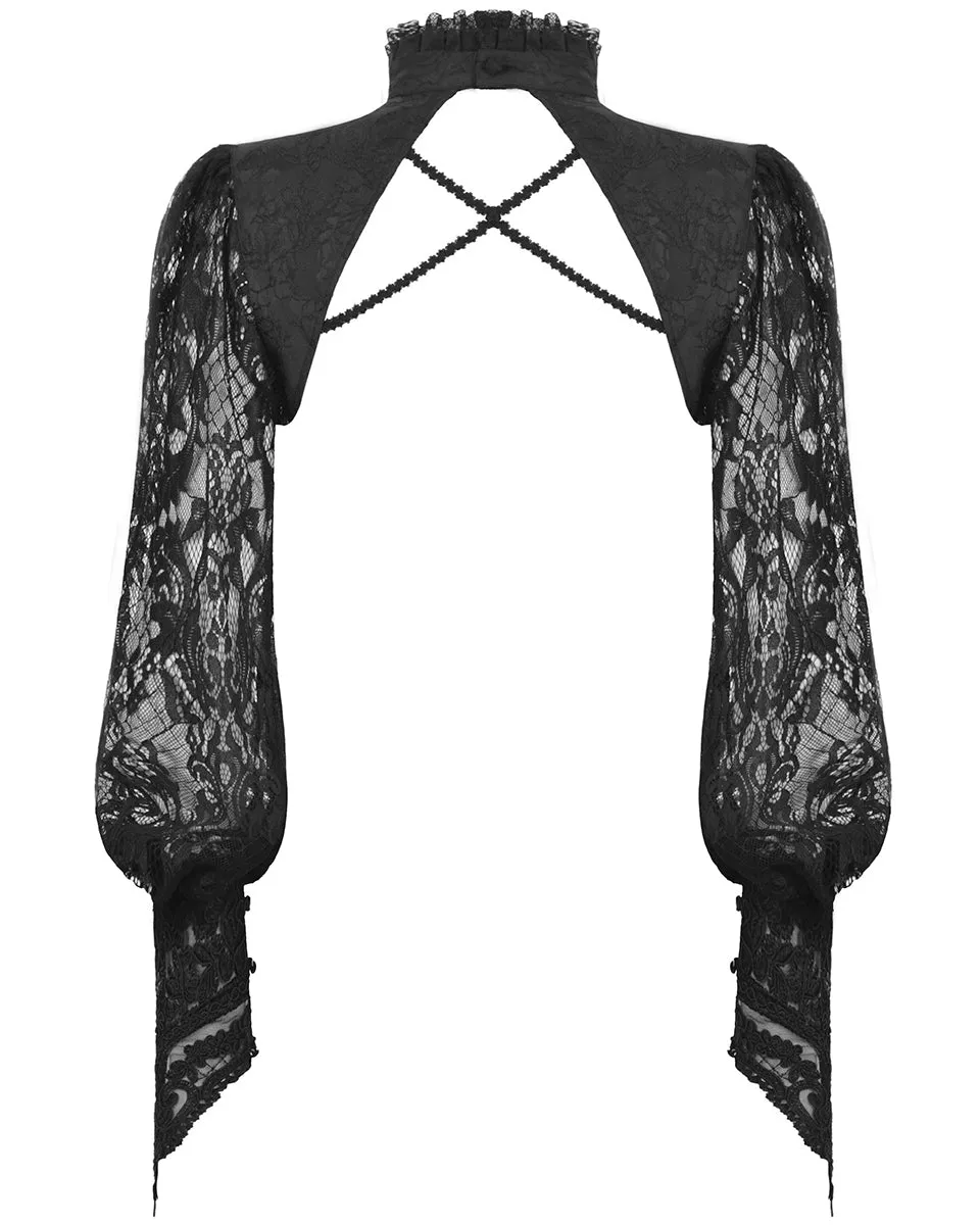 Dark In Love Womens Gothic Aristocrat Jacquard & Lace Applique Bolero Shrug