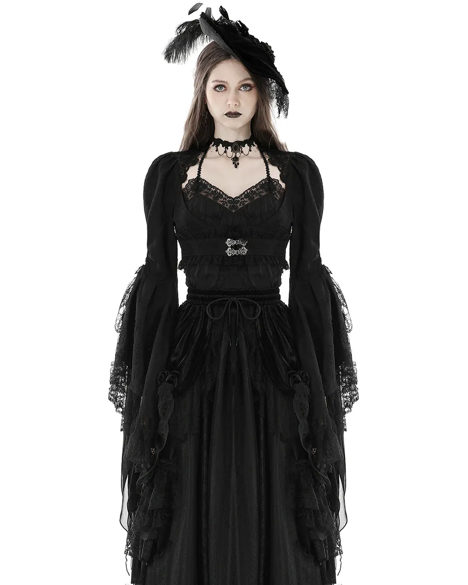 Dark In Love Womens Gothic Regency Jacquard Cropped Bolero Shrug