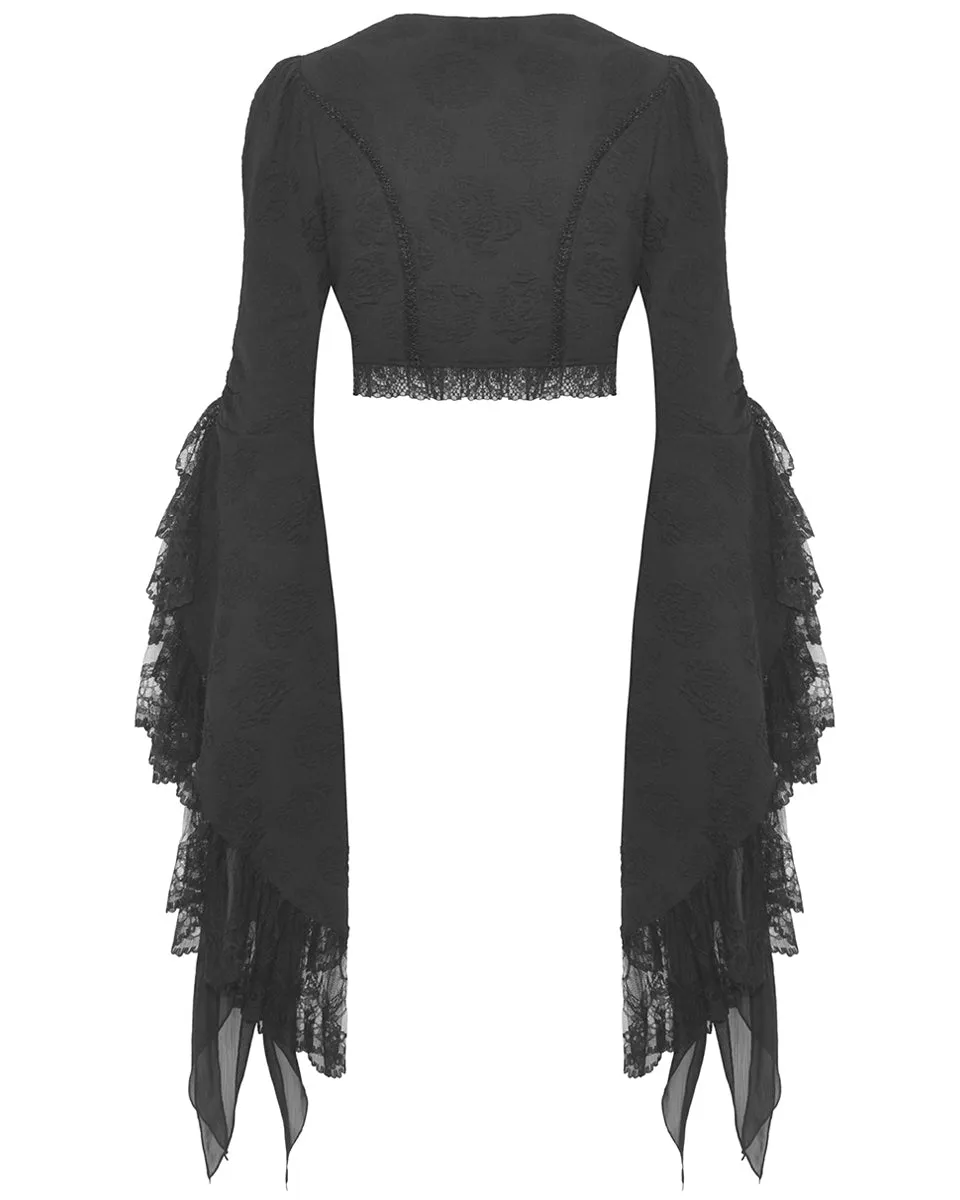 Dark In Love Womens Gothic Regency Jacquard Cropped Bolero Shrug