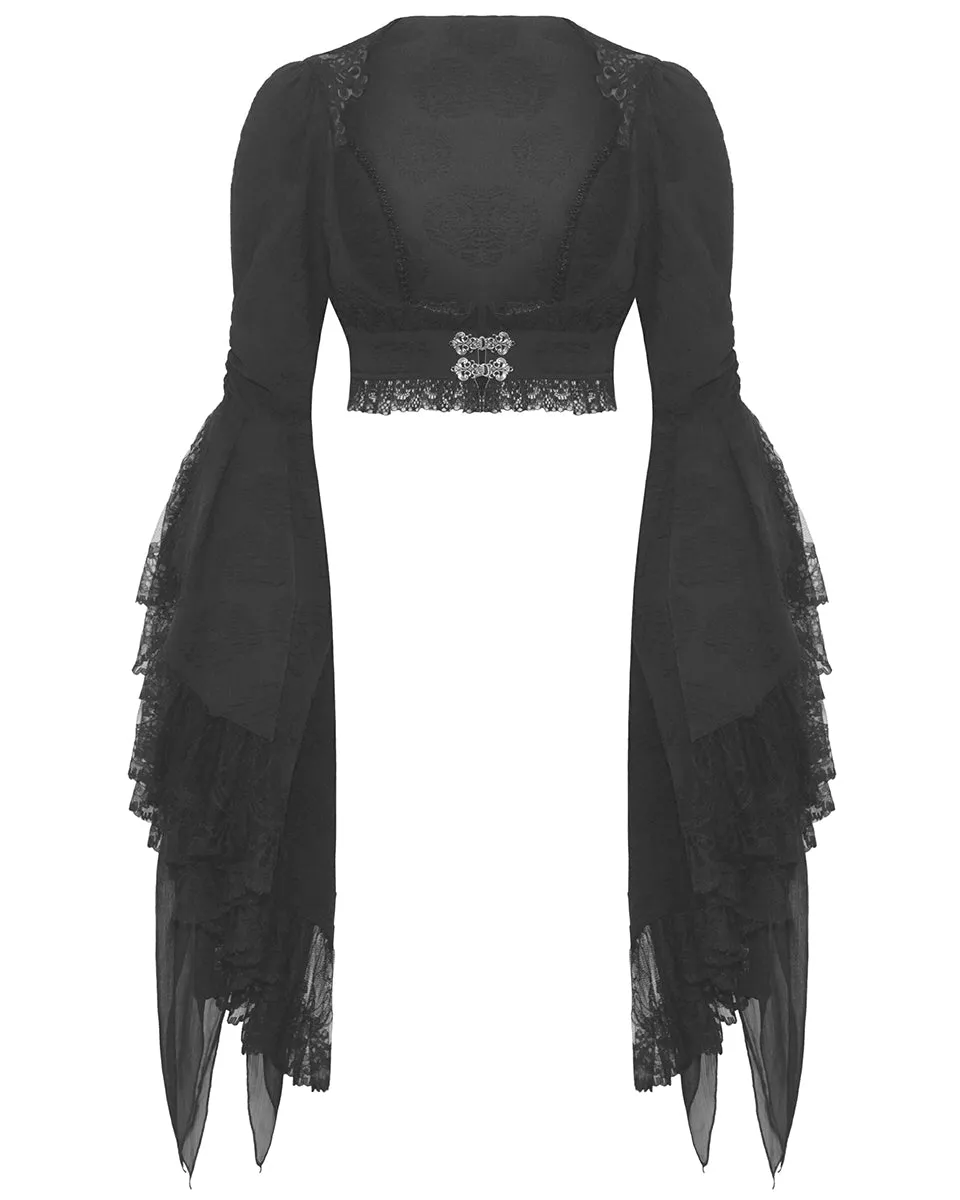 Dark In Love Womens Gothic Regency Jacquard Cropped Bolero Shrug