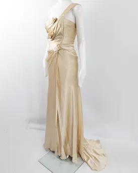 David Fielden Vintage Pure Silk Satin Gold Wedding Evening Dress