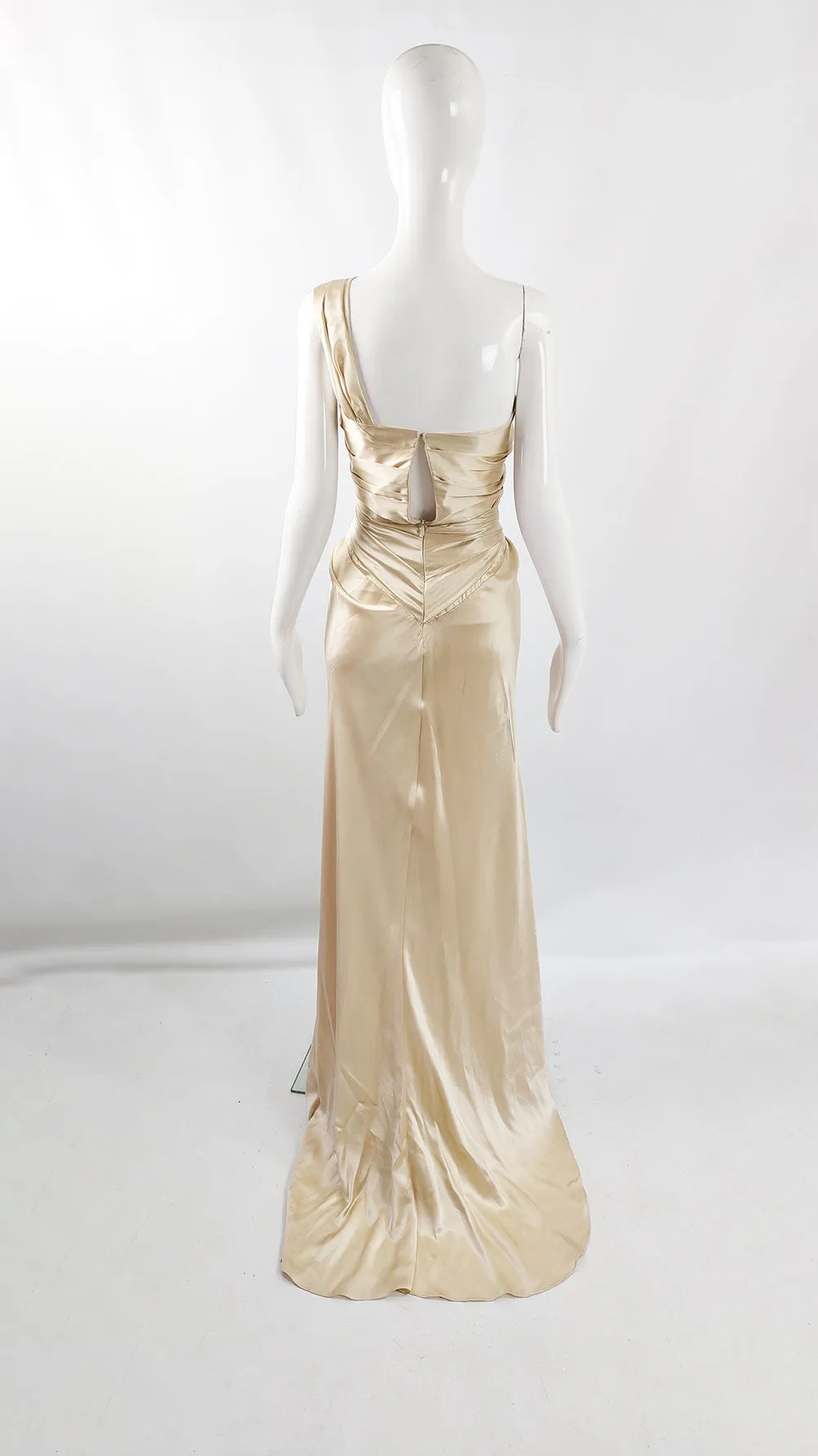 David Fielden Vintage Pure Silk Satin Gold Wedding Evening Dress