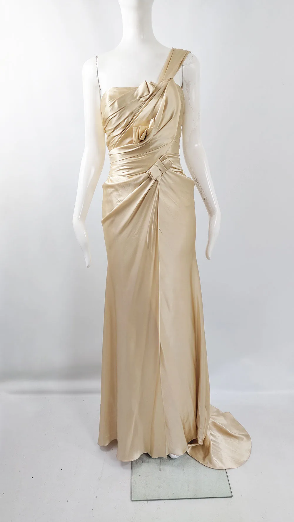David Fielden Vintage Pure Silk Satin Gold Wedding Evening Dress