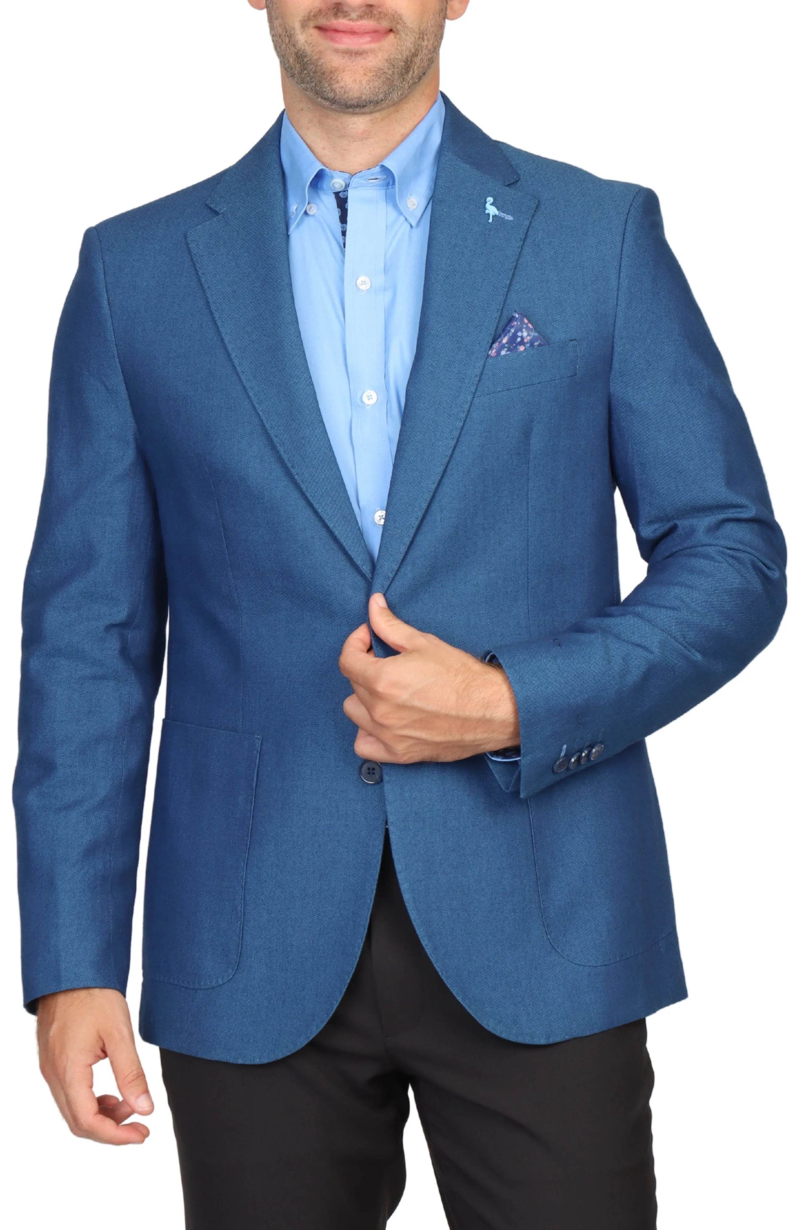 Denim Blue Dyed Birdseye Solid Sport Coat