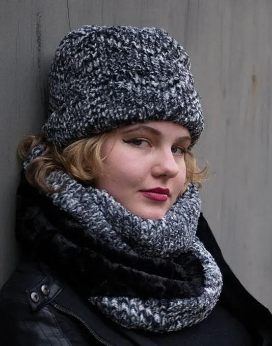Double Cowl Shrug - Cozy Cable in Ash Faux Fur with Cuddly Fur (Limited Availability)
