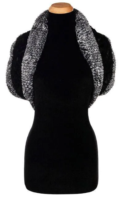 Double Cowl Shrug - Cozy Cable in Ash Faux Fur with Cuddly Fur (Limited Availability)