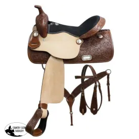 Double T pleasure style saddle set with floral tooling.