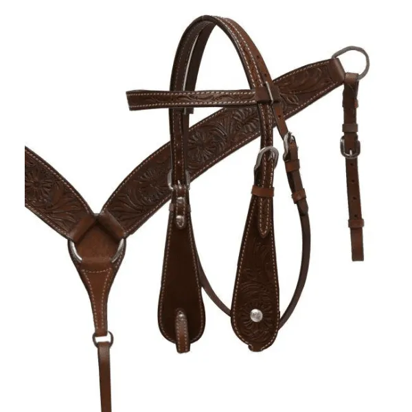 Double T pleasure style saddle set with floral tooling.