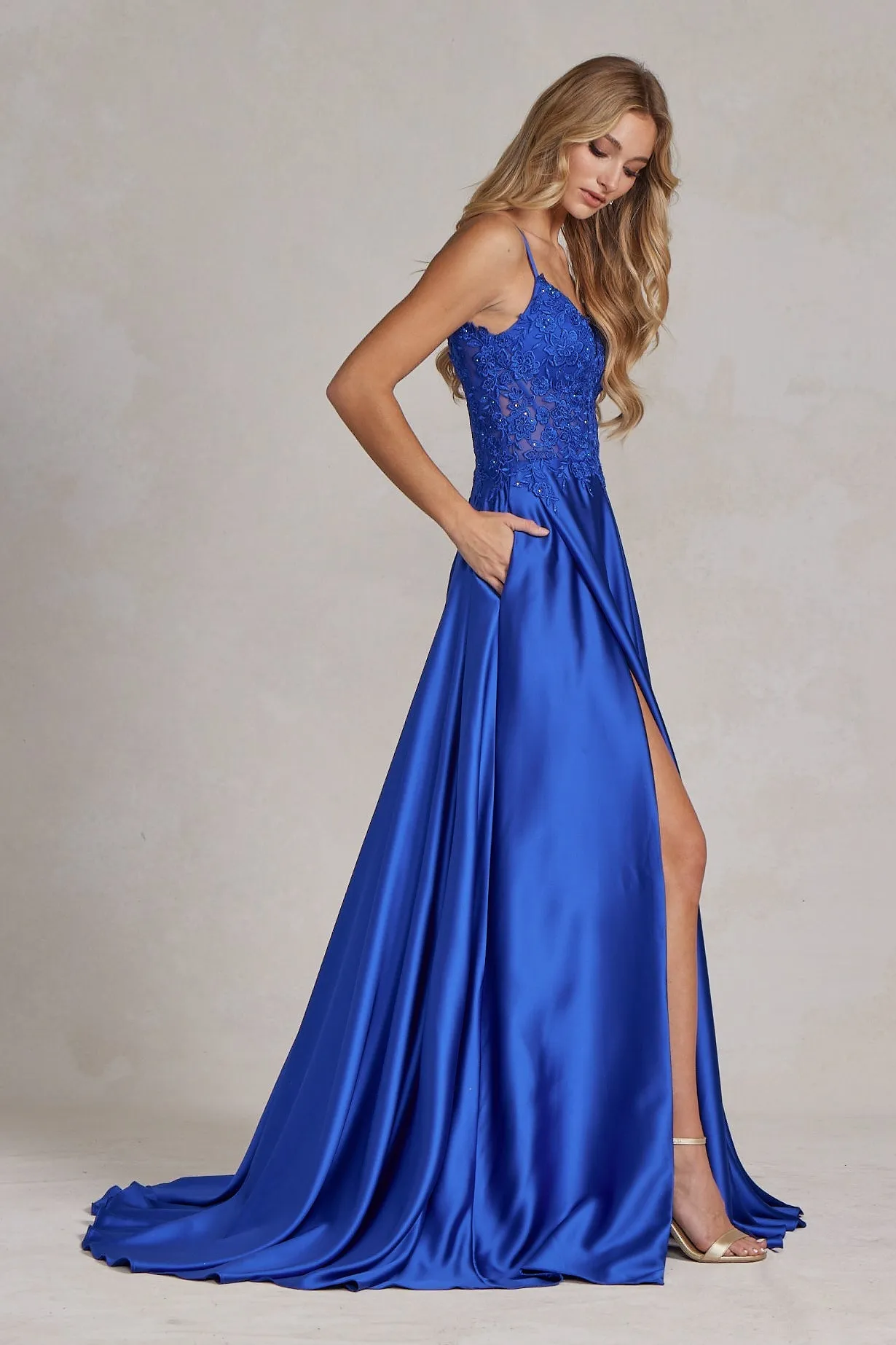 Embroidered Lace Bodice Open V-Back