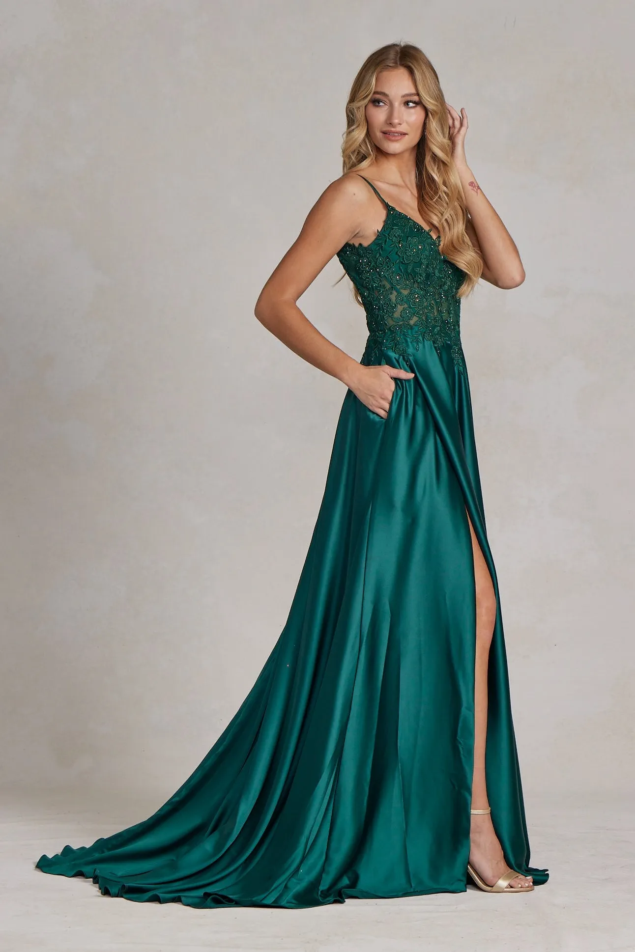 Embroidered Lace Bodice Open V-Back