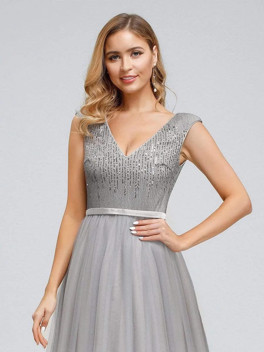 Empire Waist Elegant V-Neck Shiny Bridesmaid Dresses for Women