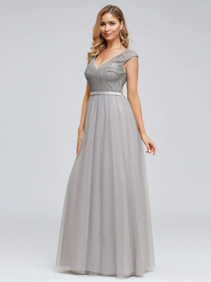 Empire Waist Elegant V-Neck Shiny Bridesmaid Dresses for Women