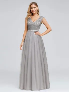 Empire Waist Elegant V-Neck Shiny Bridesmaid Dresses for Women