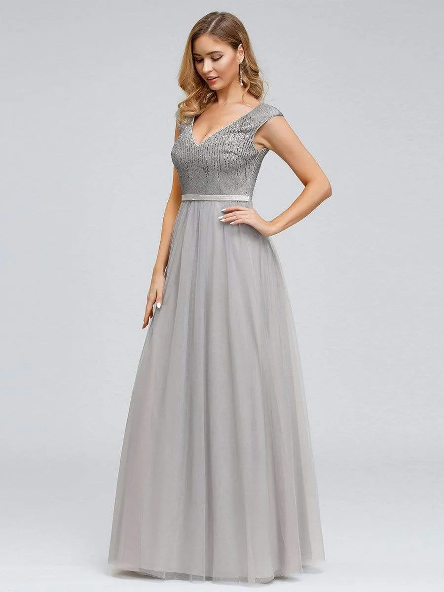 Empire Waist Elegant V-Neck Shiny Bridesmaid Dresses for Women