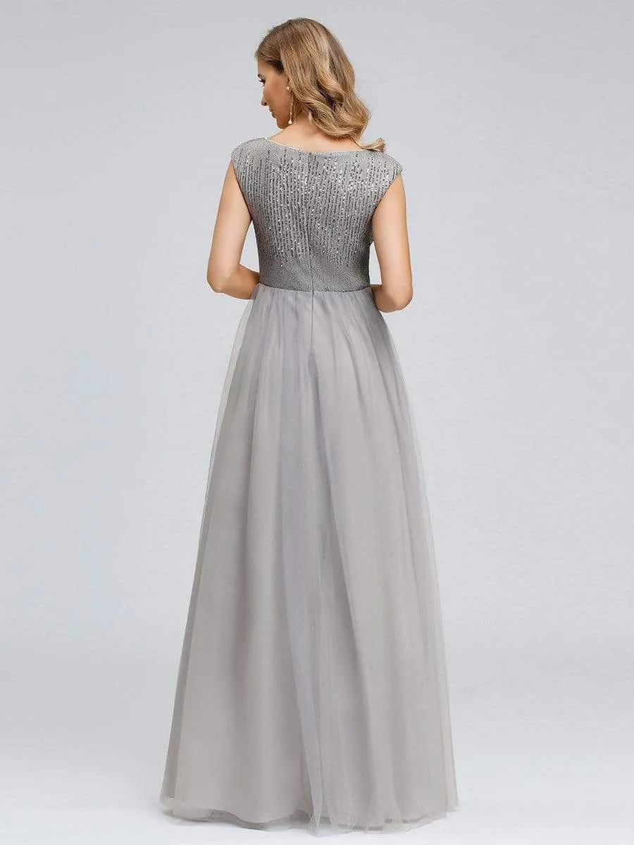 Empire Waist Elegant V-Neck Shiny Bridesmaid Dresses for Women
