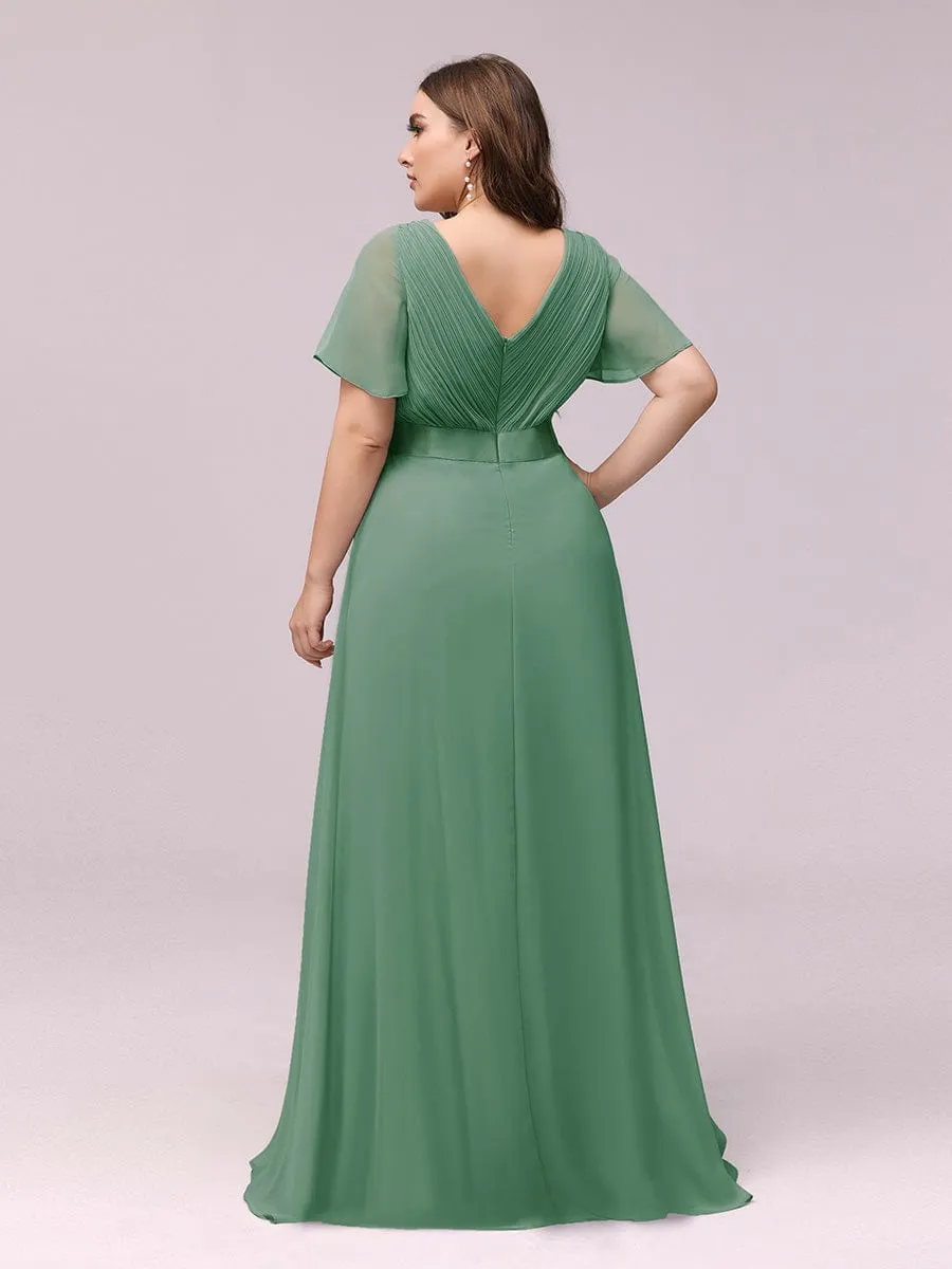 Empire Waist Floor Length Bridesmaid Dress with Short Flutter Sleeves