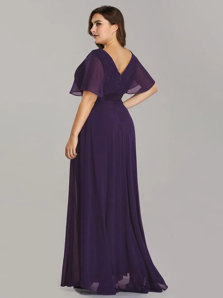 Empire Waist Floor Length Bridesmaid Dress with Short Flutter Sleeves