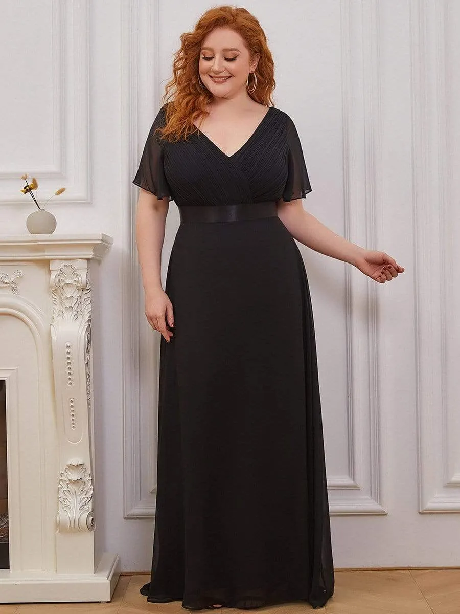 Empire Waist Floor Length Bridesmaid Dress with Short Flutter Sleeves
