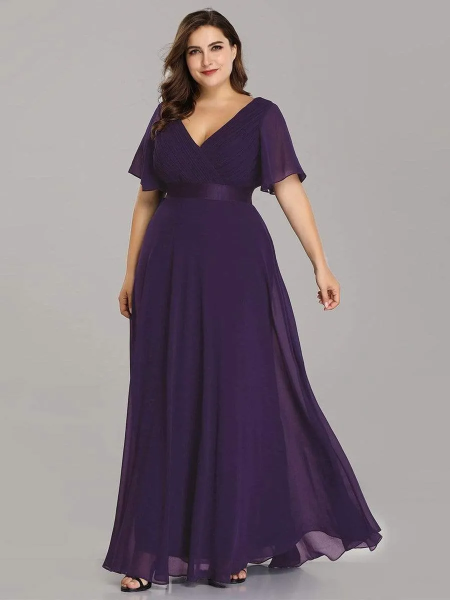 Empire Waist Floor Length Bridesmaid Dress with Short Flutter Sleeves