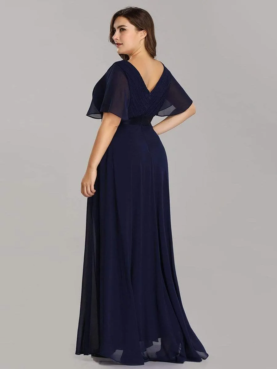 Empire Waist Floor Length Bridesmaid Dress with Short Flutter Sleeves