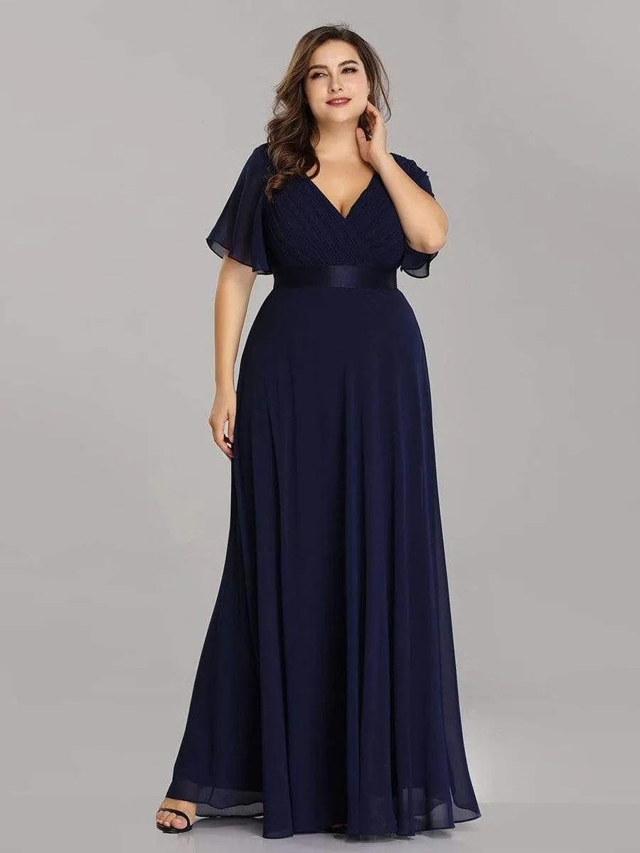 Empire Waist Floor Length Bridesmaid Dress with Short Flutter Sleeves