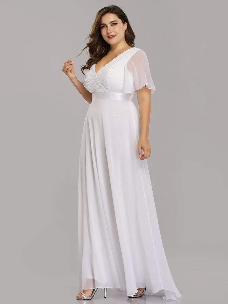 Empire Waist Floor Length Bridesmaid Dress with Short Flutter Sleeves