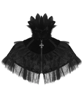 Eva Lady Dark Devore Baroque Gothic Feathered Velvet Shrug Cape
