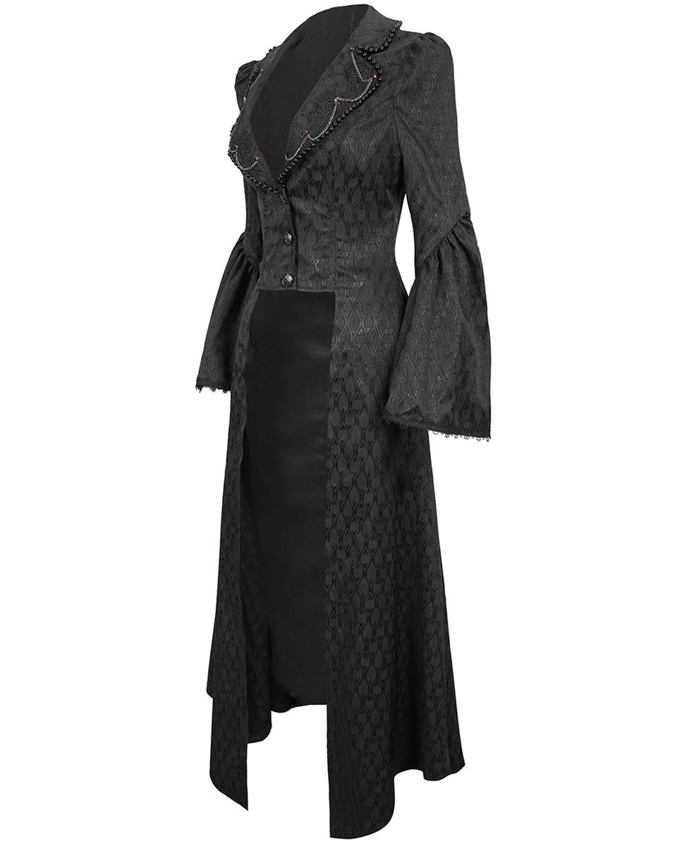 Eva Lady Womens Long Gothic Courtesan Jacquard Dress Coat