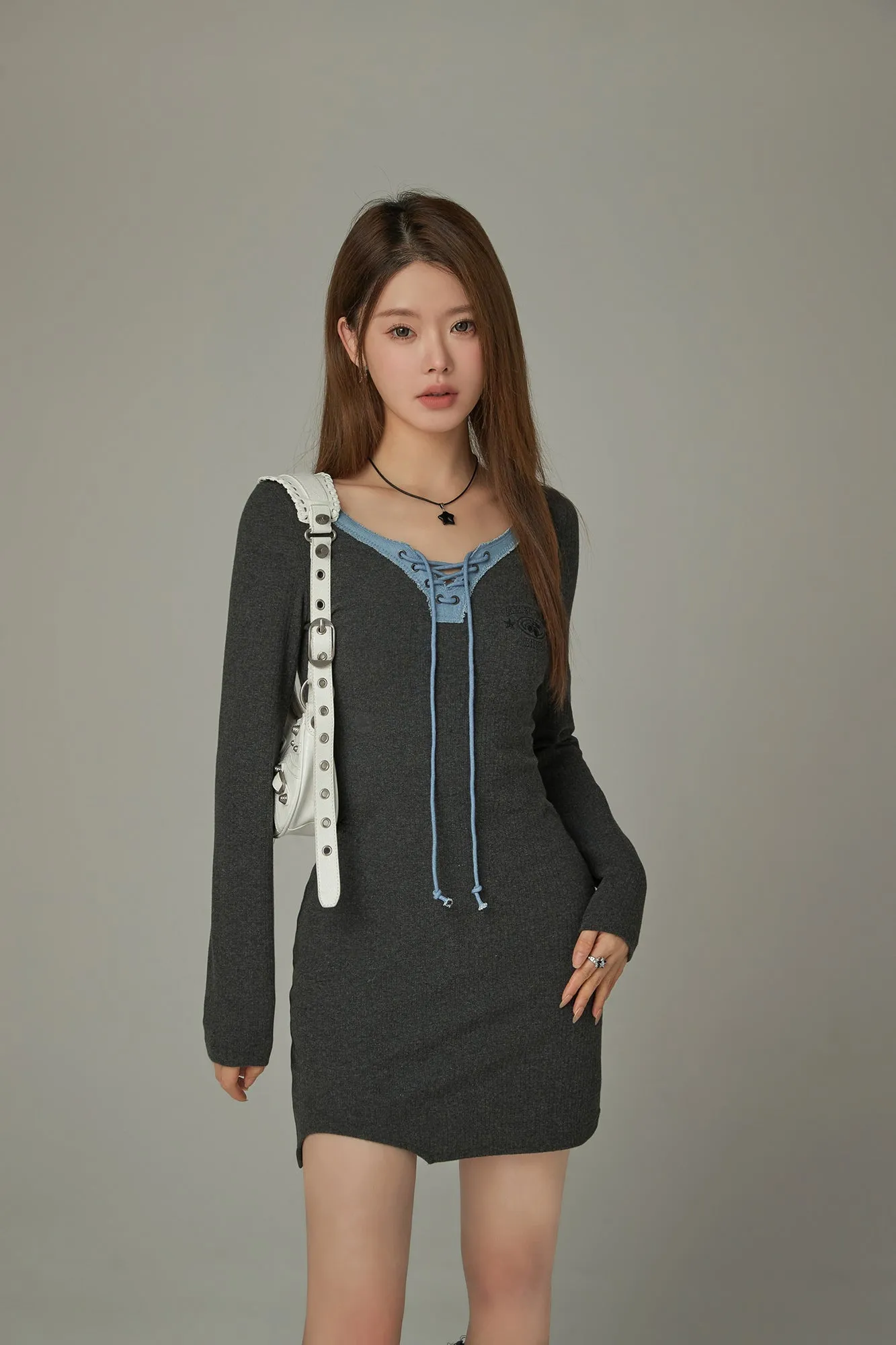 Eyelet Long Sleeve Mini Dress