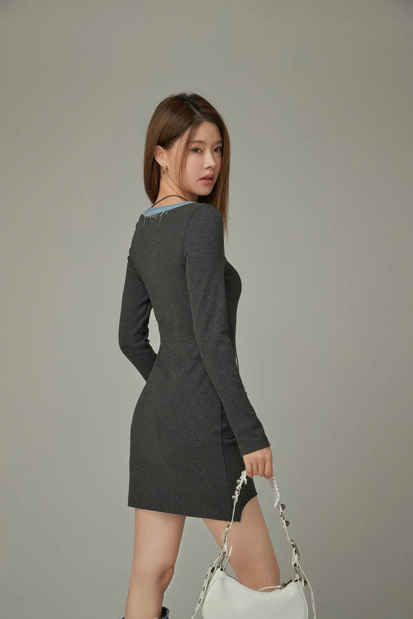 Eyelet Long Sleeve Mini Dress