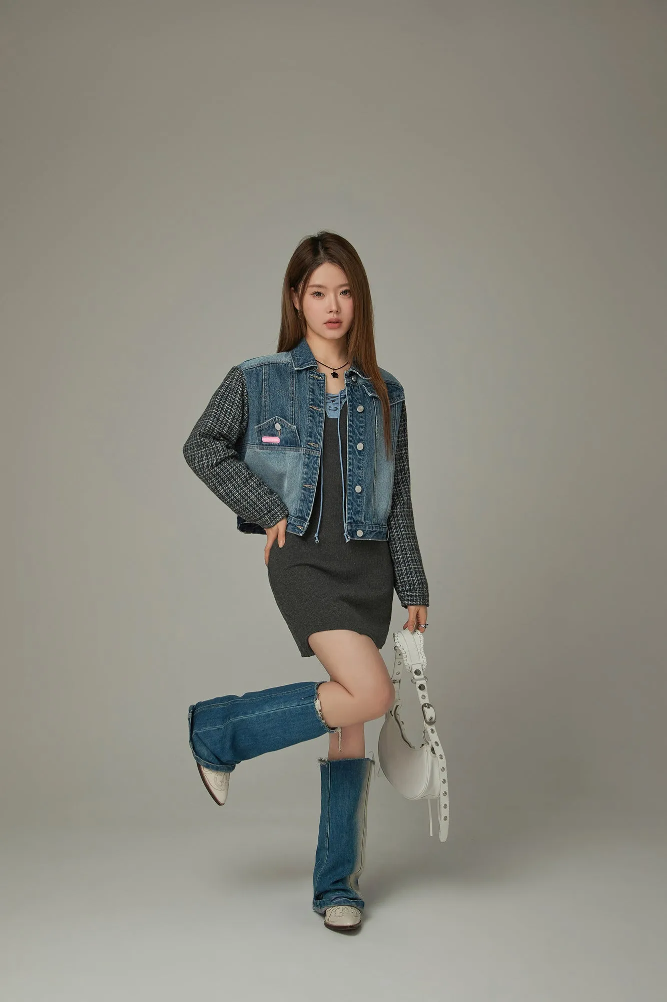 Eyelet Long Sleeve Mini Dress