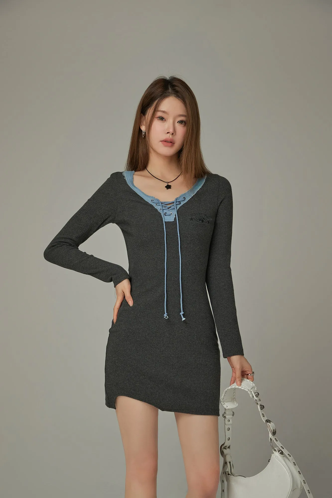 Eyelet Long Sleeve Mini Dress