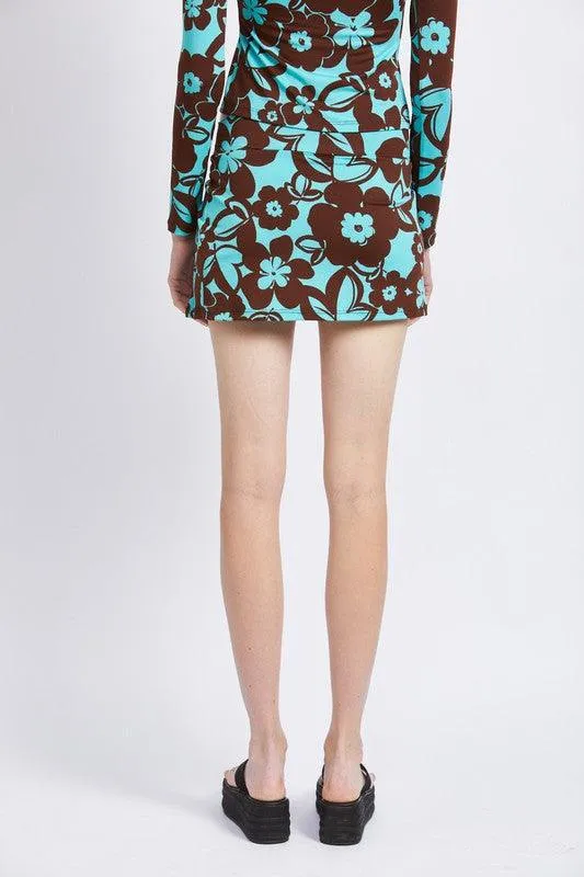 Floral Print Min Skirt With Slit
