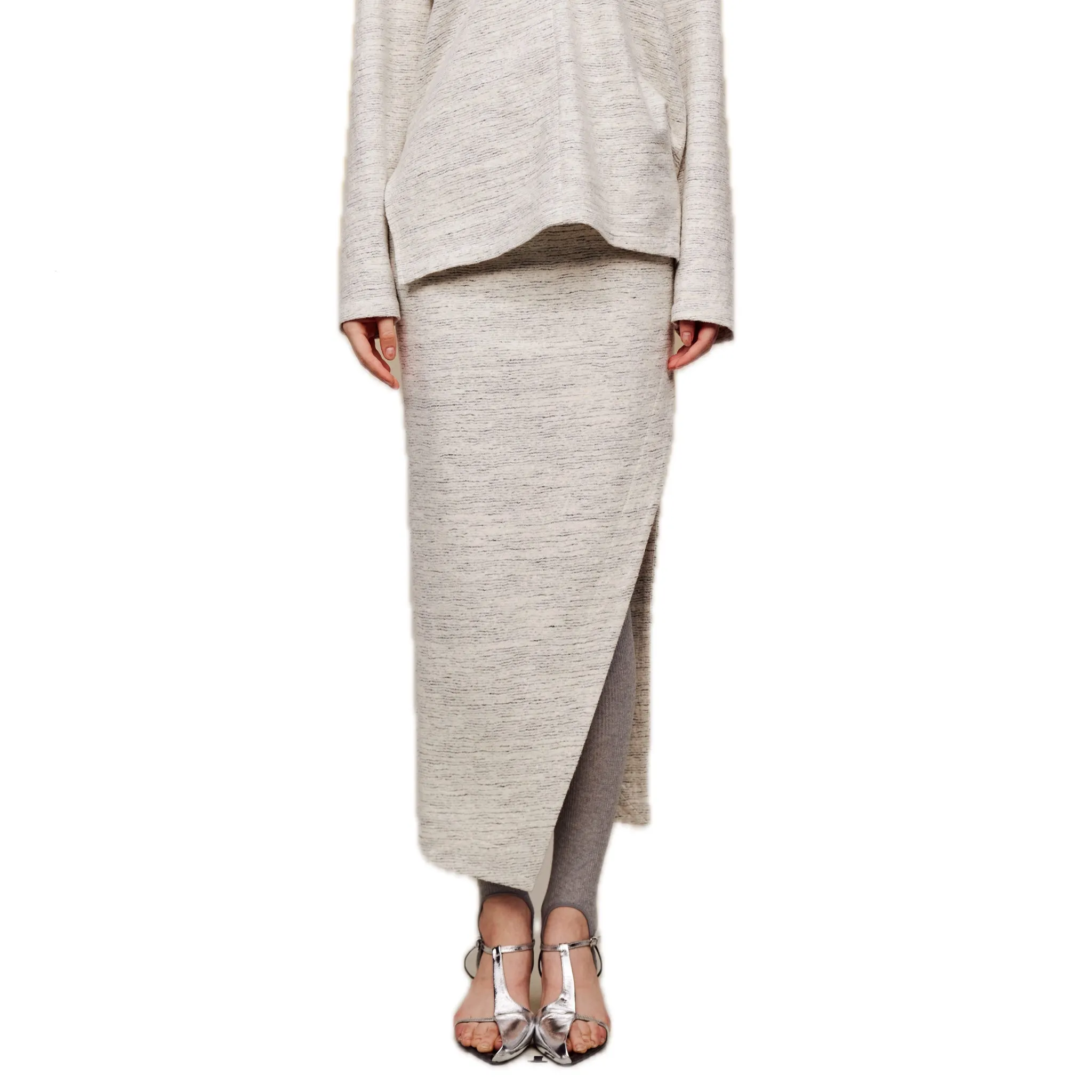 Floral Wool Diagonal Long Skirt
