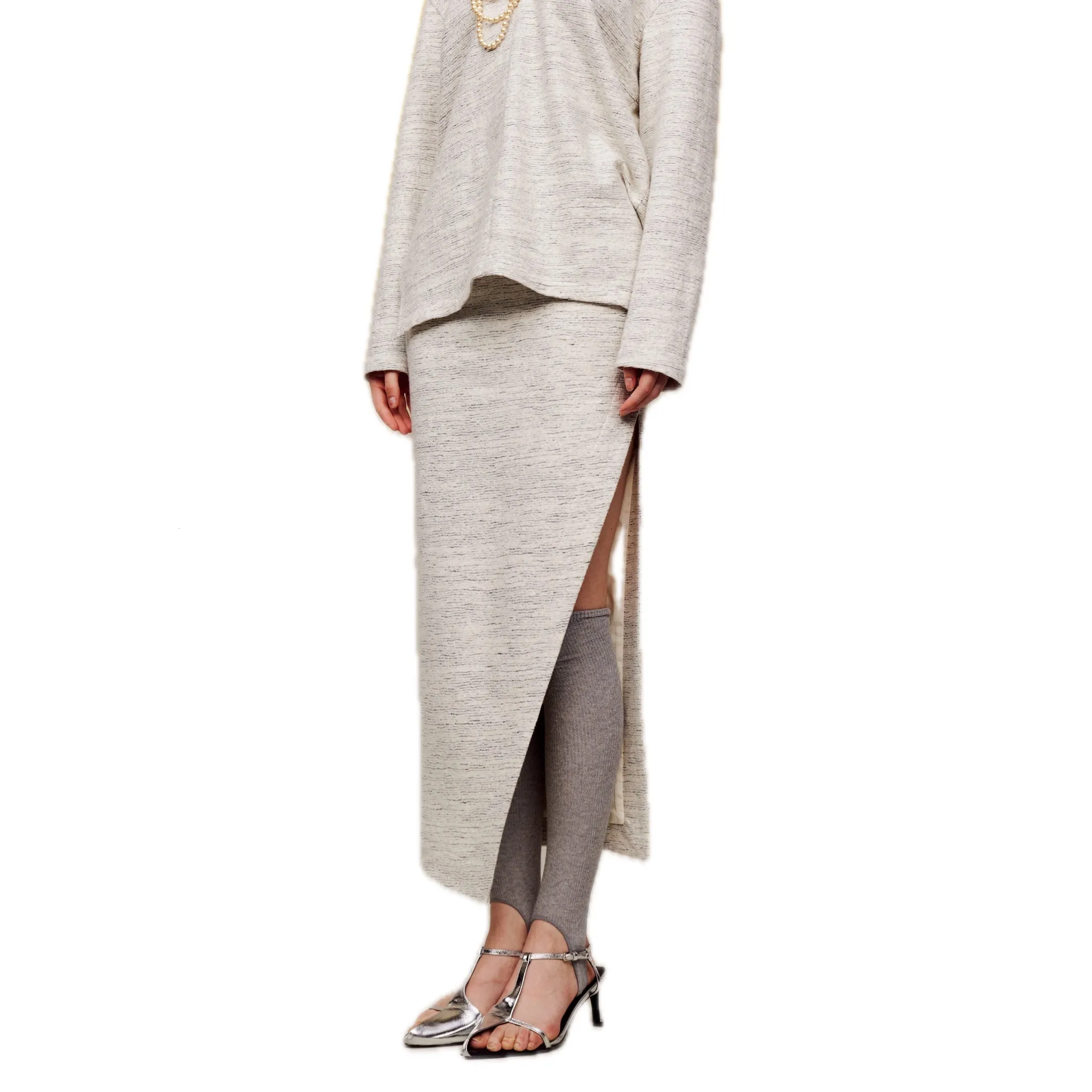 Floral Wool Diagonal Long Skirt