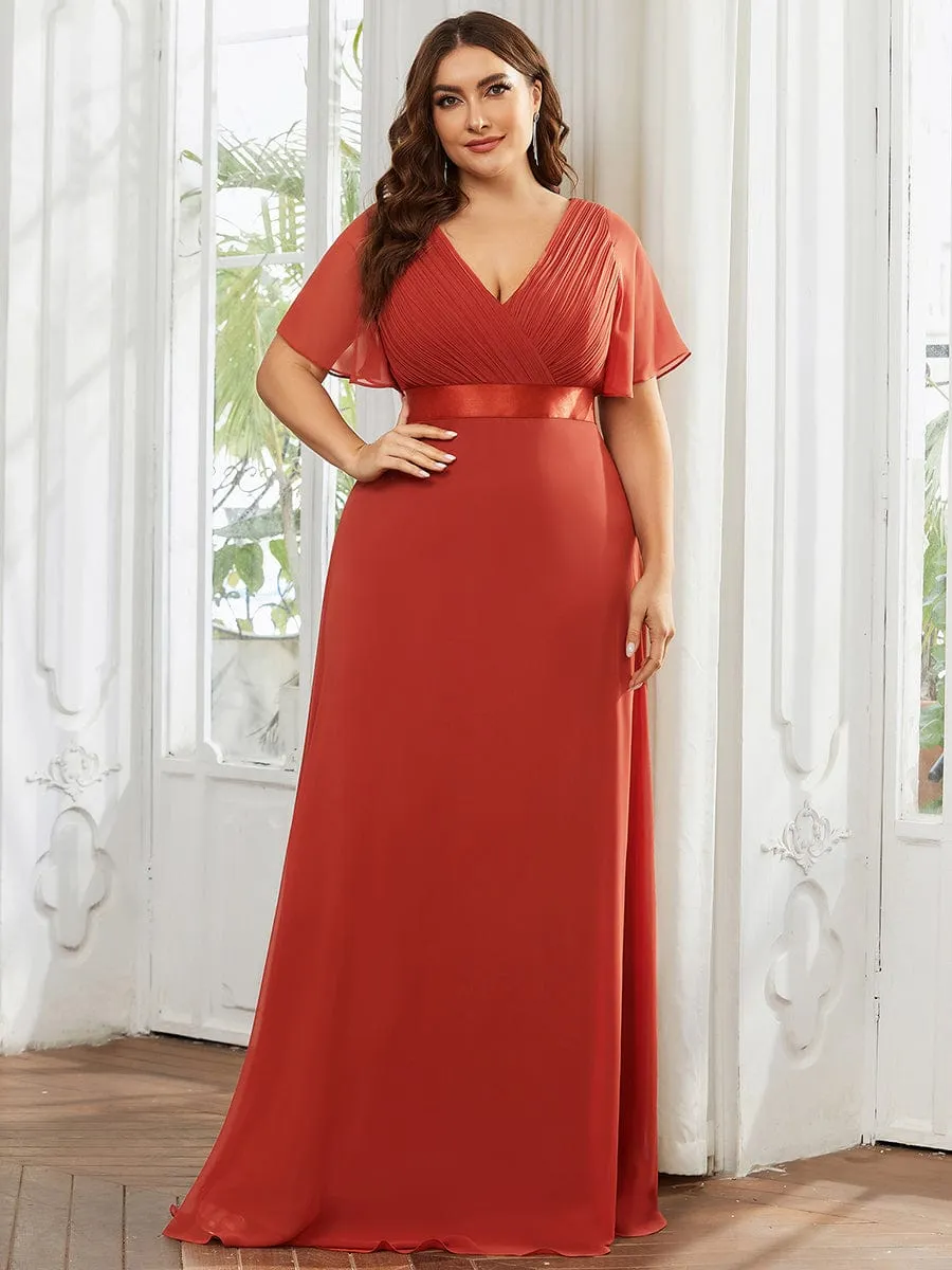 Flutter Sleeves Long Plus Size Bridesmaid Dress