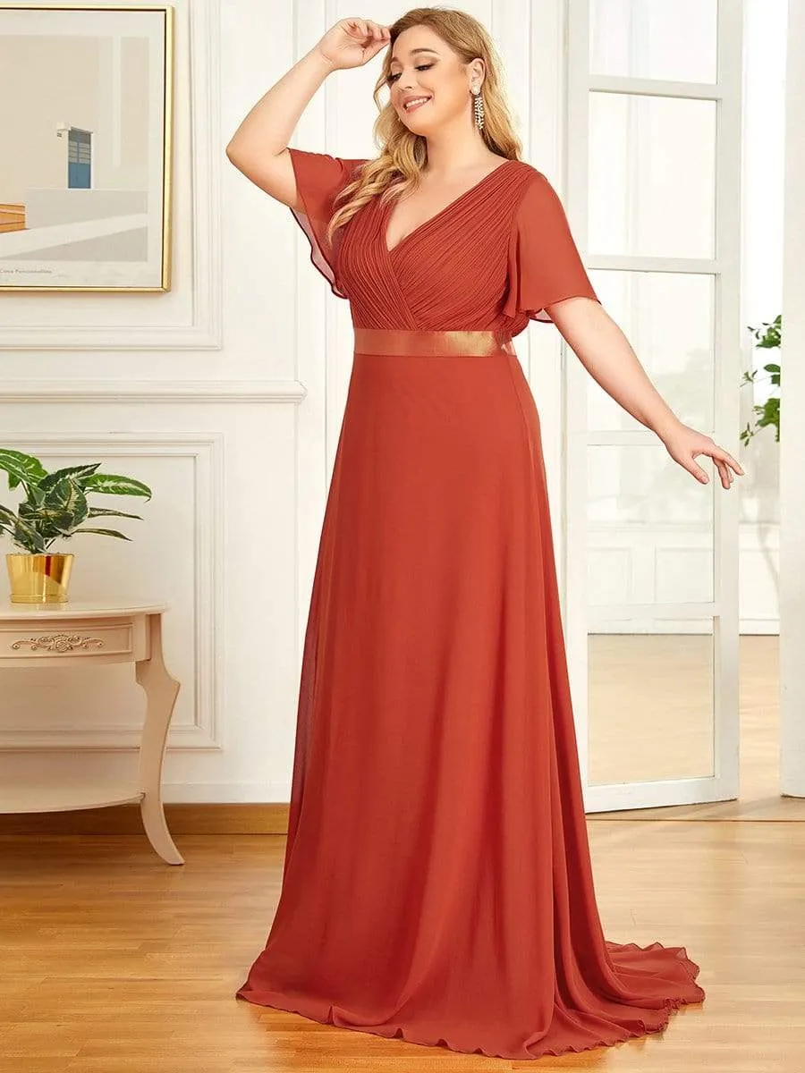 Flutter Sleeves Long Plus Size Bridesmaid Dress