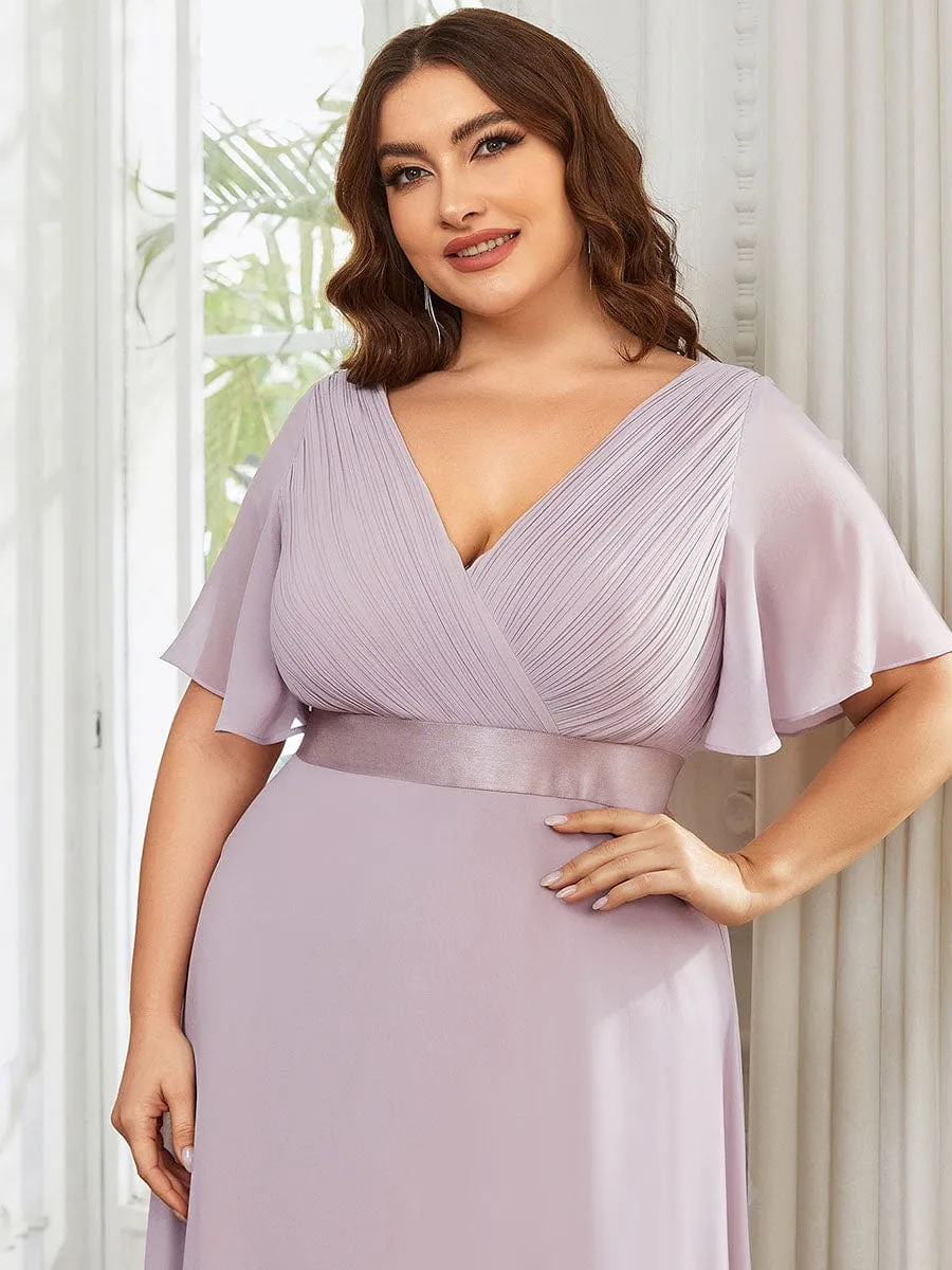 Flutter Sleeves Long Plus Size Bridesmaid Dress