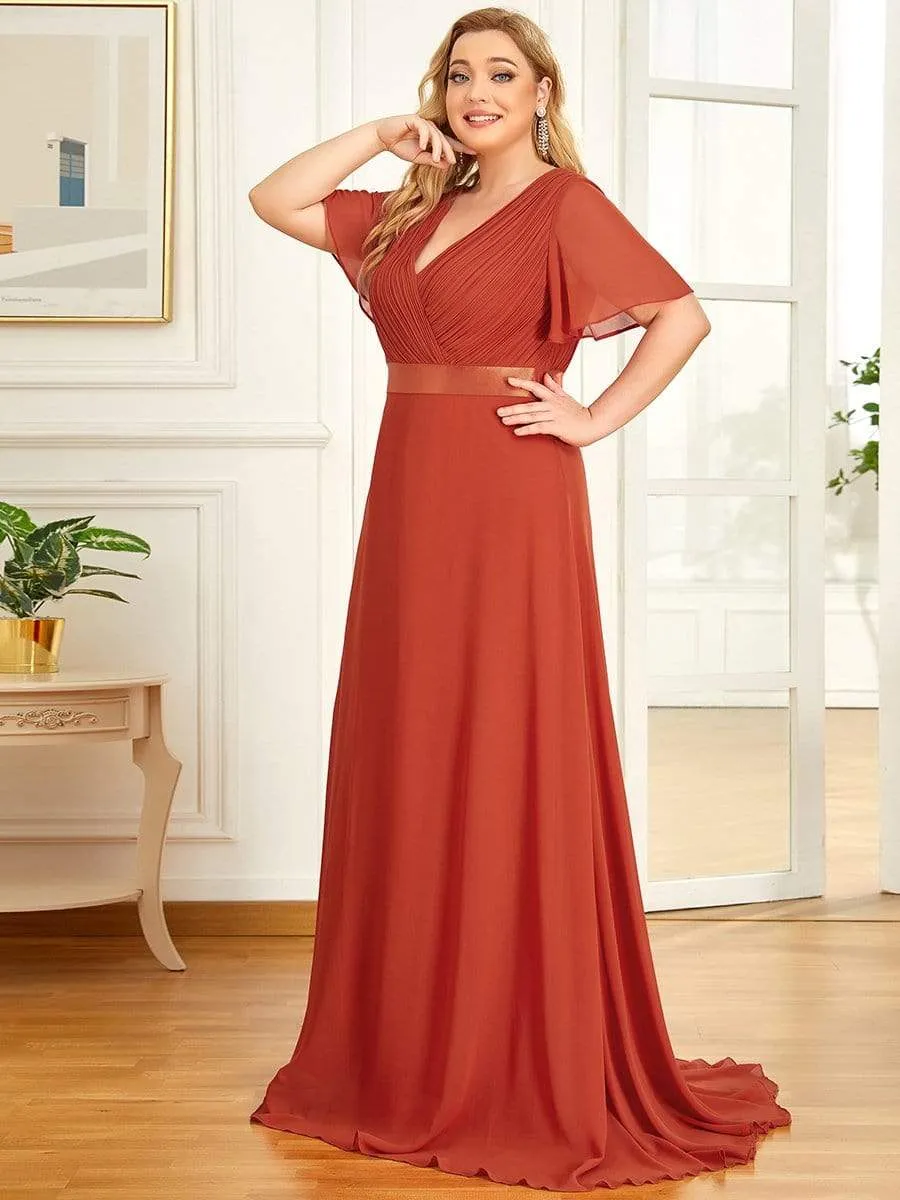 Flutter Sleeves Long Plus Size Bridesmaid Dress