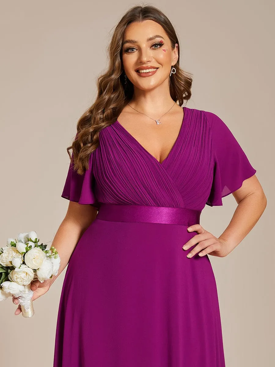 Flutter Sleeves Long Plus Size Bridesmaid Dress