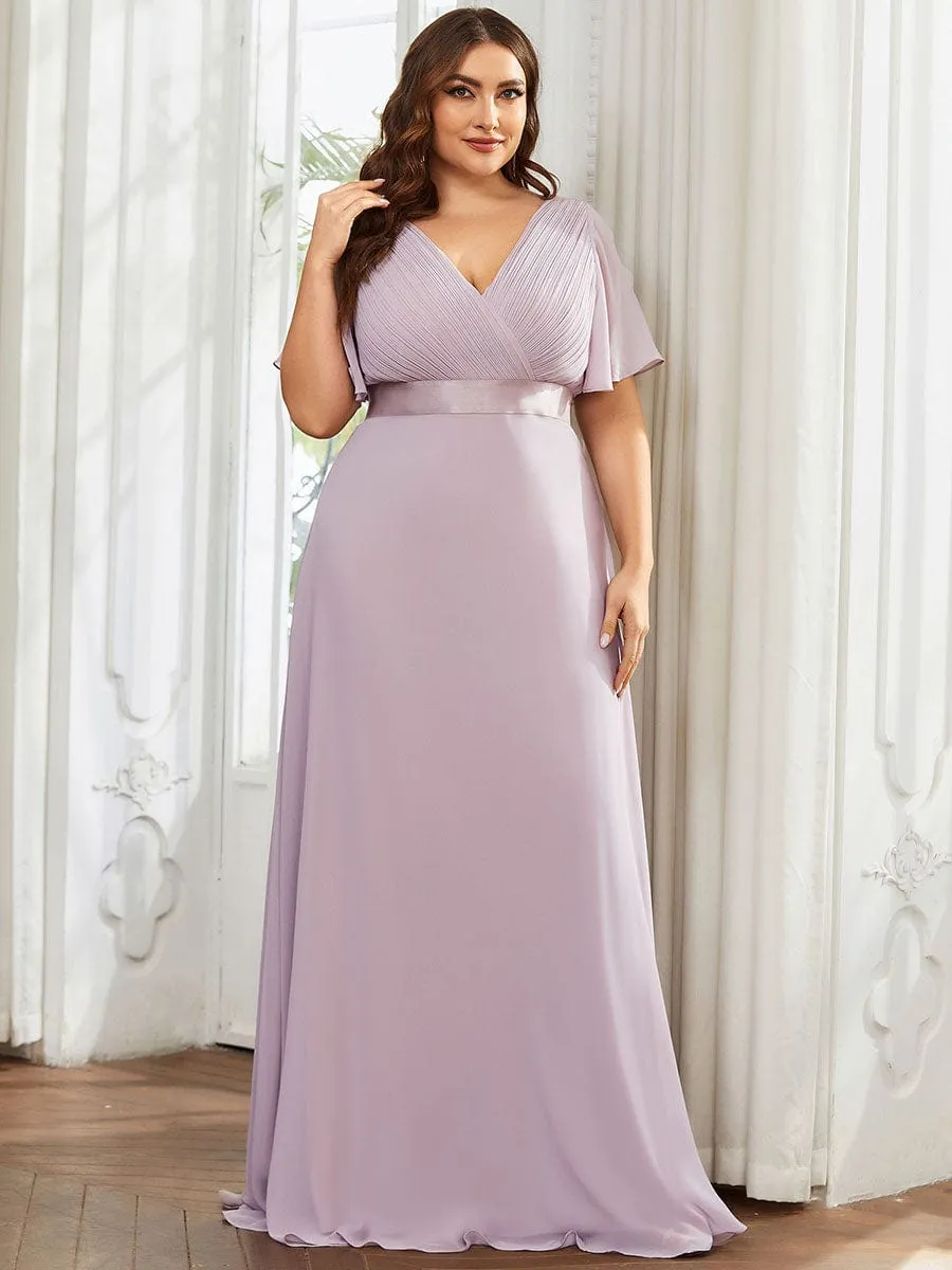 Flutter Sleeves Long Plus Size Bridesmaid Dress