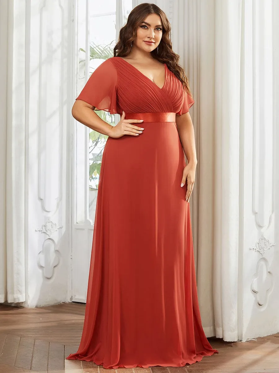 Flutter Sleeves Long Plus Size Bridesmaid Dress