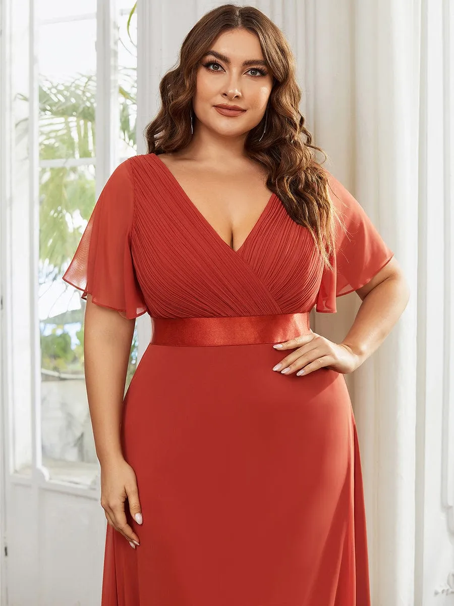 Flutter Sleeves Long Plus Size Bridesmaid Dress
