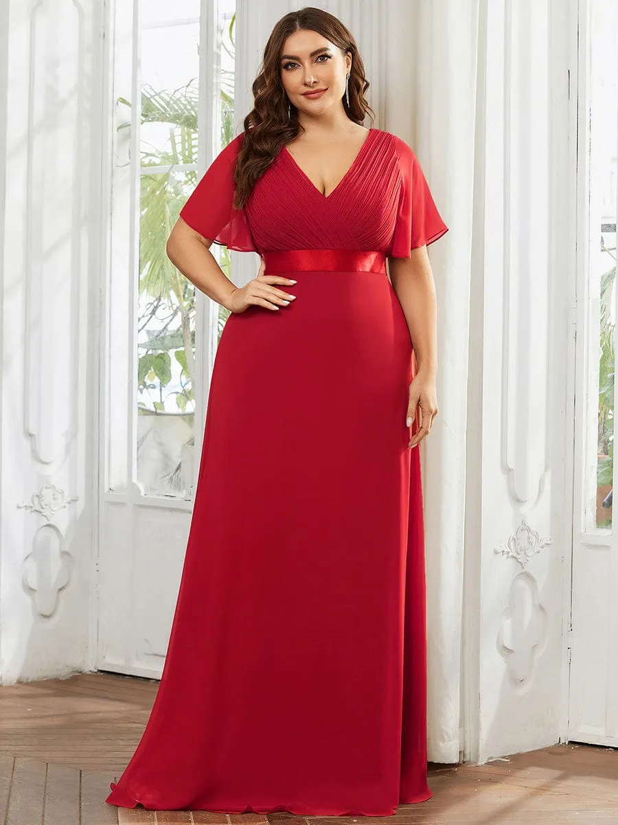 Flutter Sleeves Long Plus Size Bridesmaid Dress