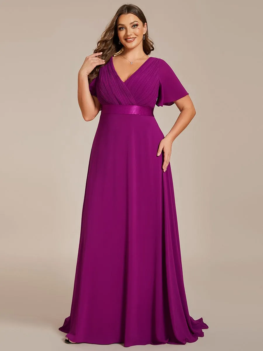 Flutter Sleeves Long Plus Size Bridesmaid Dress