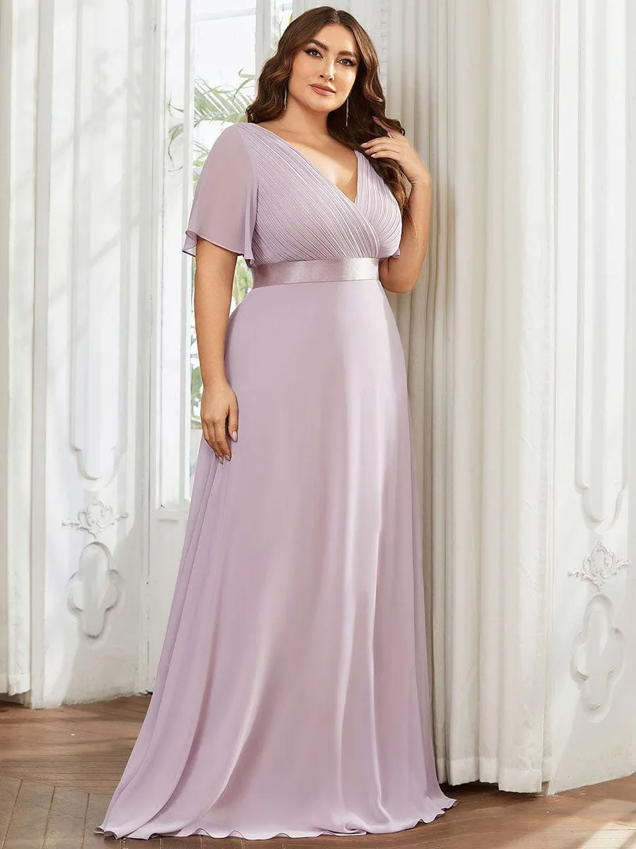 Flutter Sleeves Long Plus Size Bridesmaid Dress