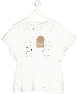 Forever That Girl White Cotton Broderie Flutter Sleeve Top UK L