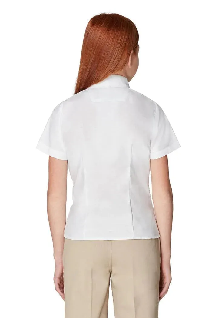 French Toast Girls School Uniform Short Sleeve Fitted Oxford Shirt - White - SE9284