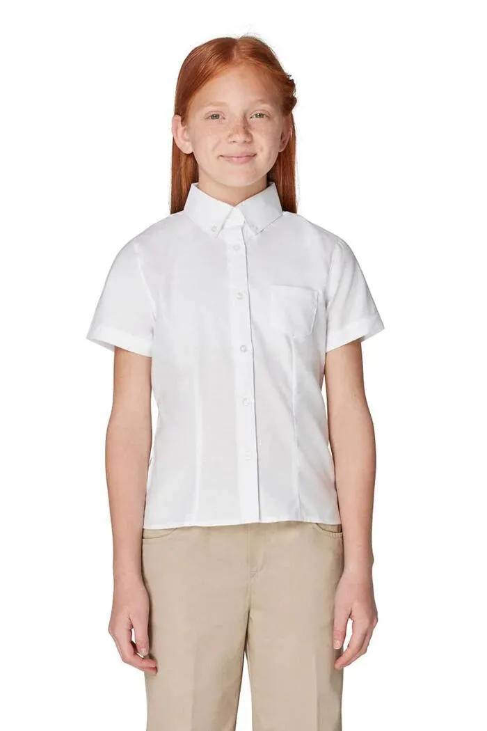 French Toast Girls School Uniform Short Sleeve Fitted Oxford Shirt - White - SE9284